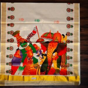 Pooram Special Mural Print Kerala Tissue Saree