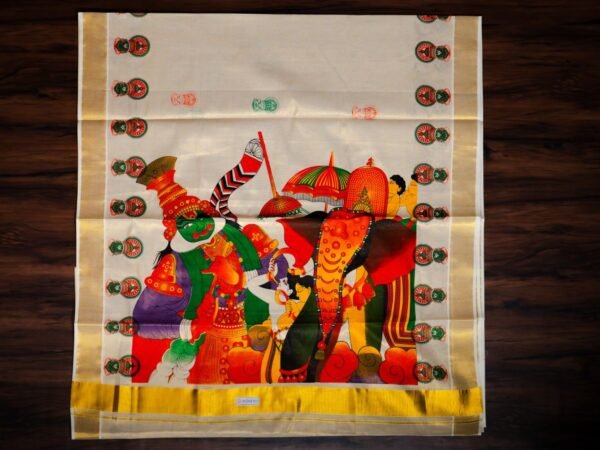 Pooram Special Mural Print Kerala Tissue Saree