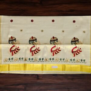 Peacock Tissue Embroidered Kerala Saree
