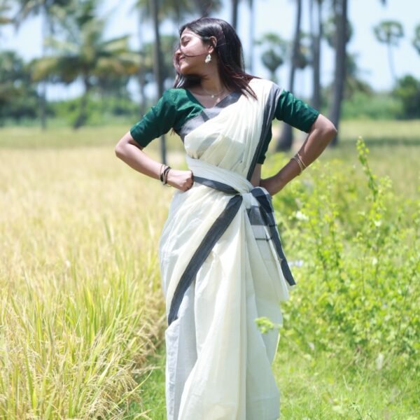 Black Kara Plain Kerala Cotton Saree