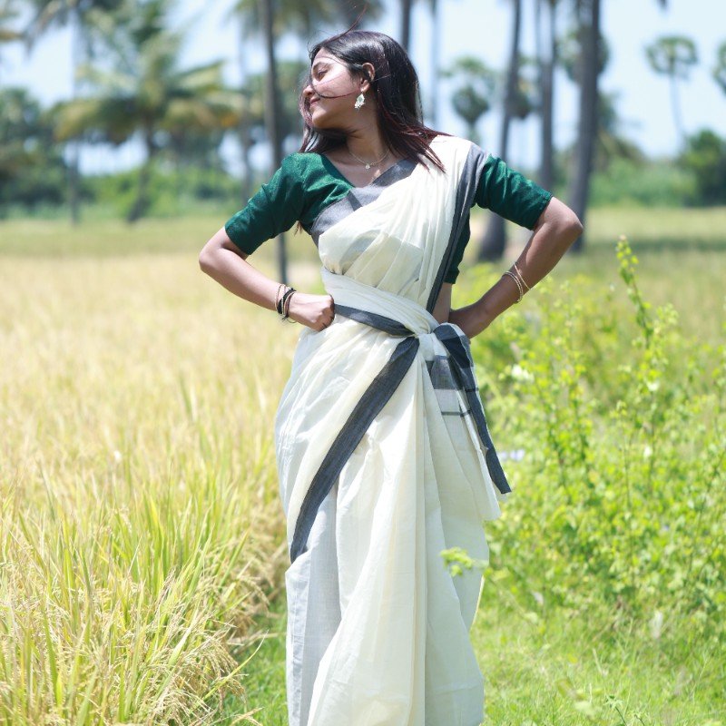 Black Kara Plain Kerala Cotton Saree