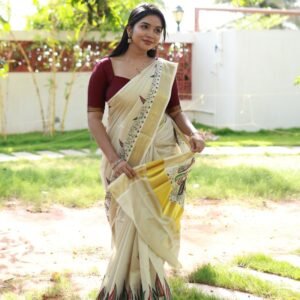 Floral Mural Print Kerala Tissue Saree
