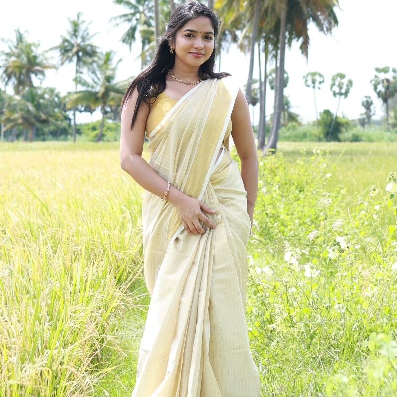 Kerala Tissue Block Saree from Kuthampully - Image 2