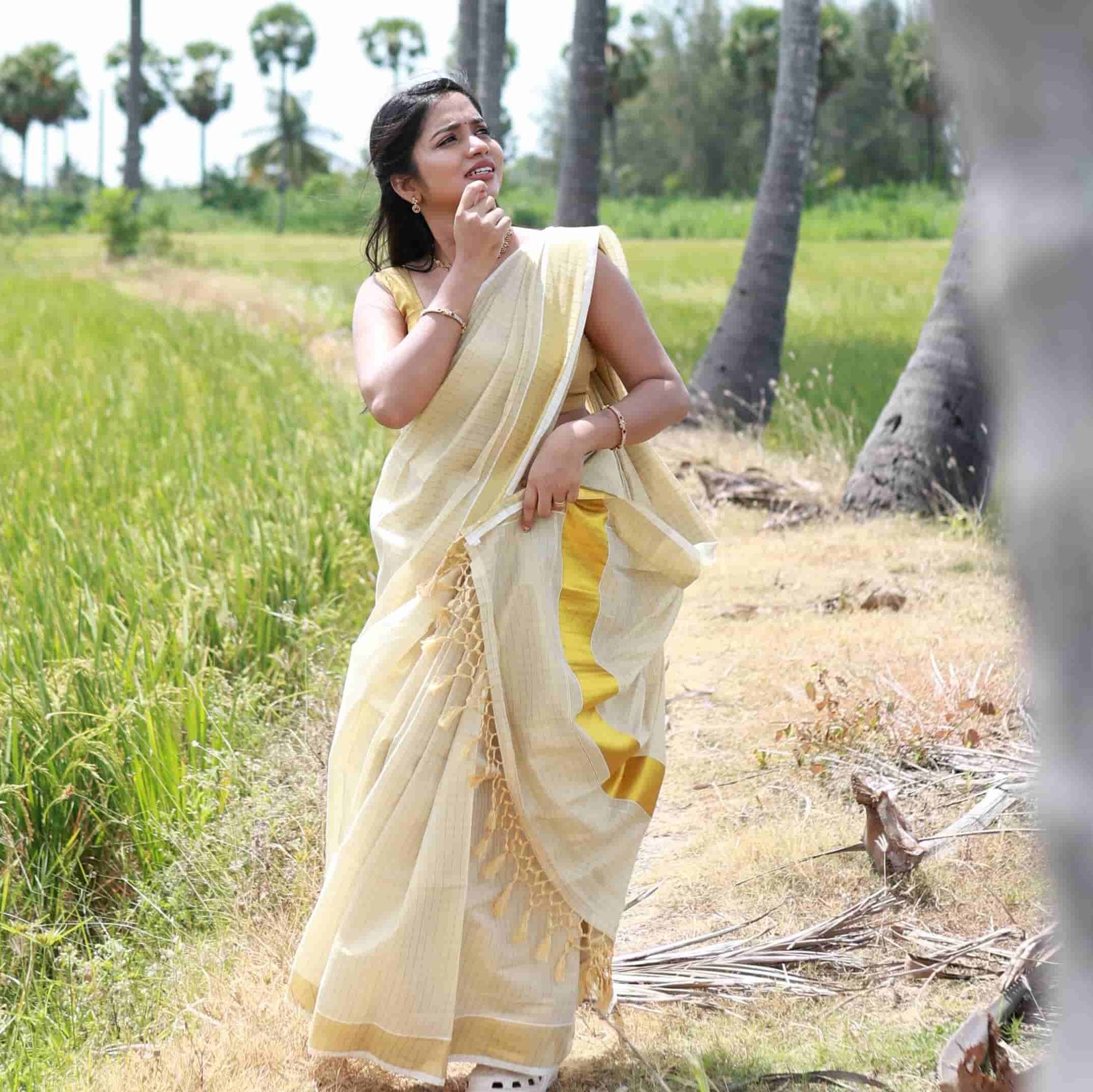 Kerala Tissue Block Saree from Kuthampully