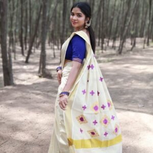 Kerala Embroidery Tissue Saree from Kuthampully